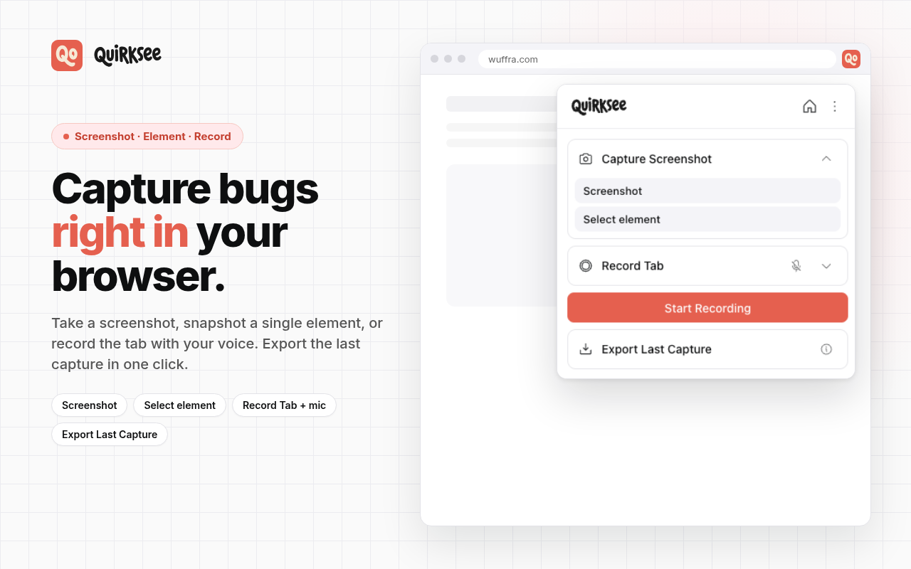 Quirksee extension popup UI